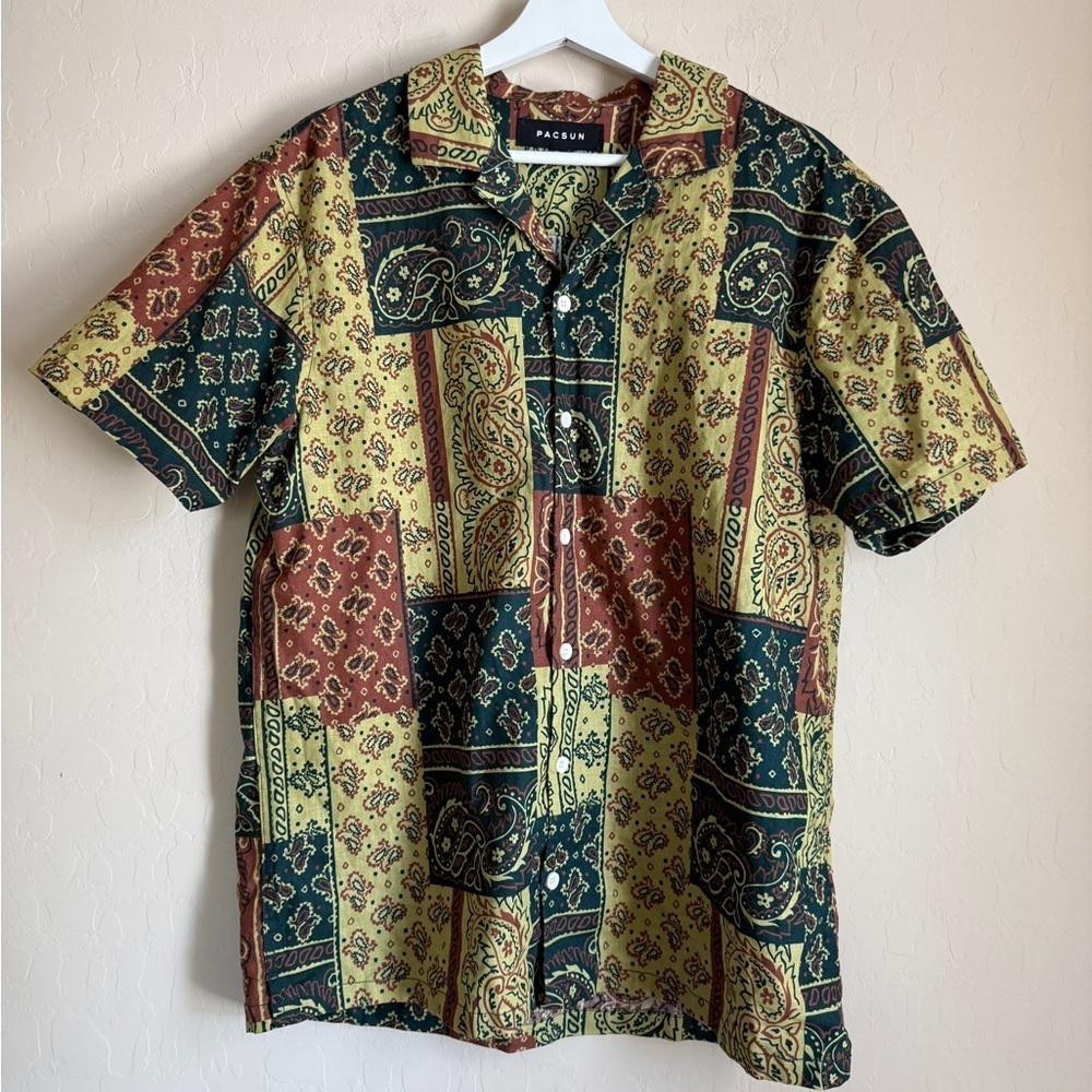 PacSun Paisley Resort Camp Shirt Casual Button Down Linen Men’s Medium
